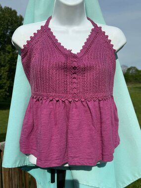 Old Navy Crochet CROP Top Pink Boho Y2K Coquette Festival XL 3090 SIZE XL